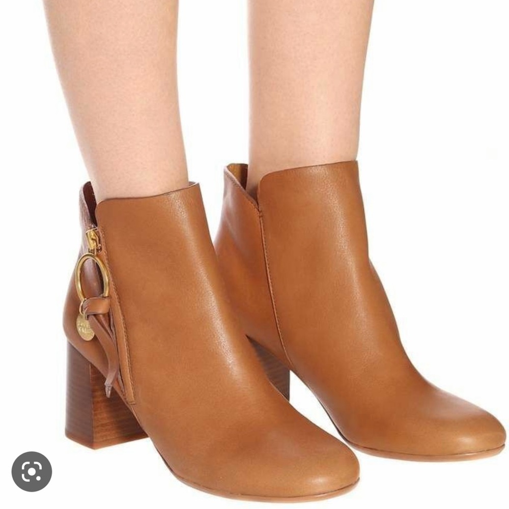 See by Chloe Louise Block-Heel Leather‎ Ankle Boots size 7